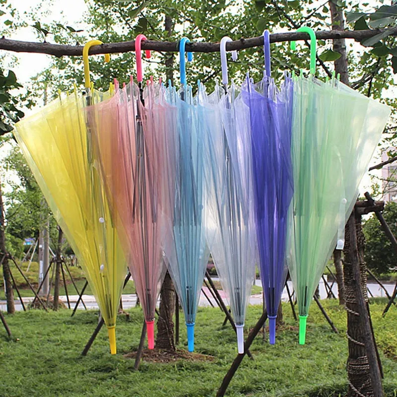 Transparent Umbrella Clear PVC Long Handle Candy Color Umbrellas For 8 bone Rain Cover Sun HH7-Protective 1277