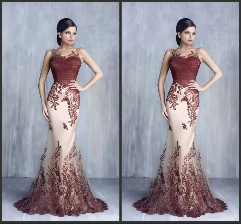 Tony Chaaya Latest Mermaid Evening Dresses Sheer Neck Lace Appliques Arabic Dubai Special Occasion Dress Party Gowns Custom Made Prom Dress