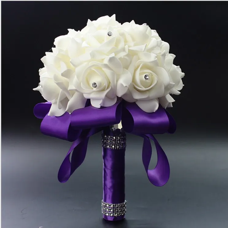 Nuovo cristallo bianco bouquet da sposa da sposa perline da sposa con fiori fiori artificiali fatti a mano rosa sposa damigella d'onore