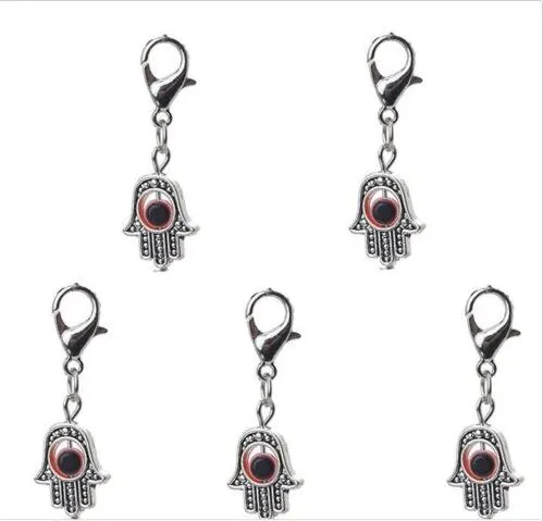 100st Hamsa Hand Evil Eye Kabbalah Luck Charms Lobster Clasp Dangle Charms för smycken Göra fynd Nya