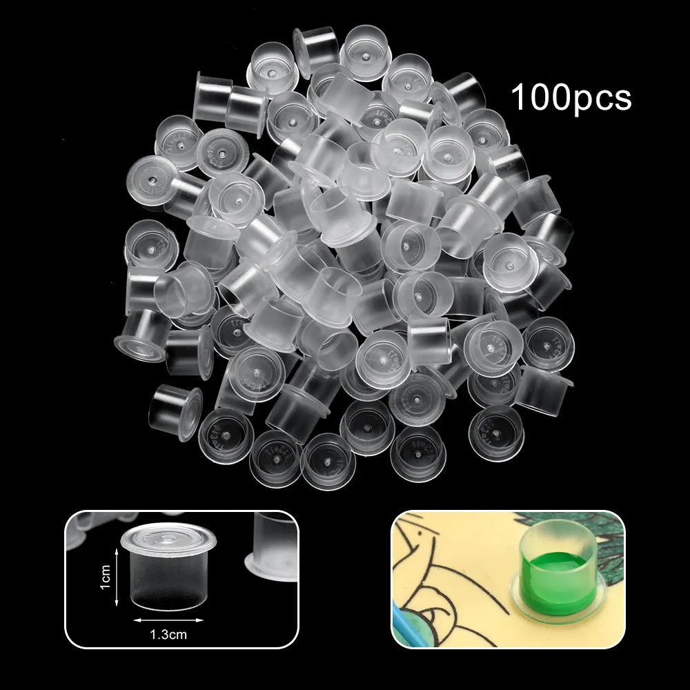 100 stks Medium Size Tattoo Ink Cups Caps Supply Professionele Permanente Tatoeëren Accessoire Voor Tattoo Machine Plastic Beroep Kleuren Cup