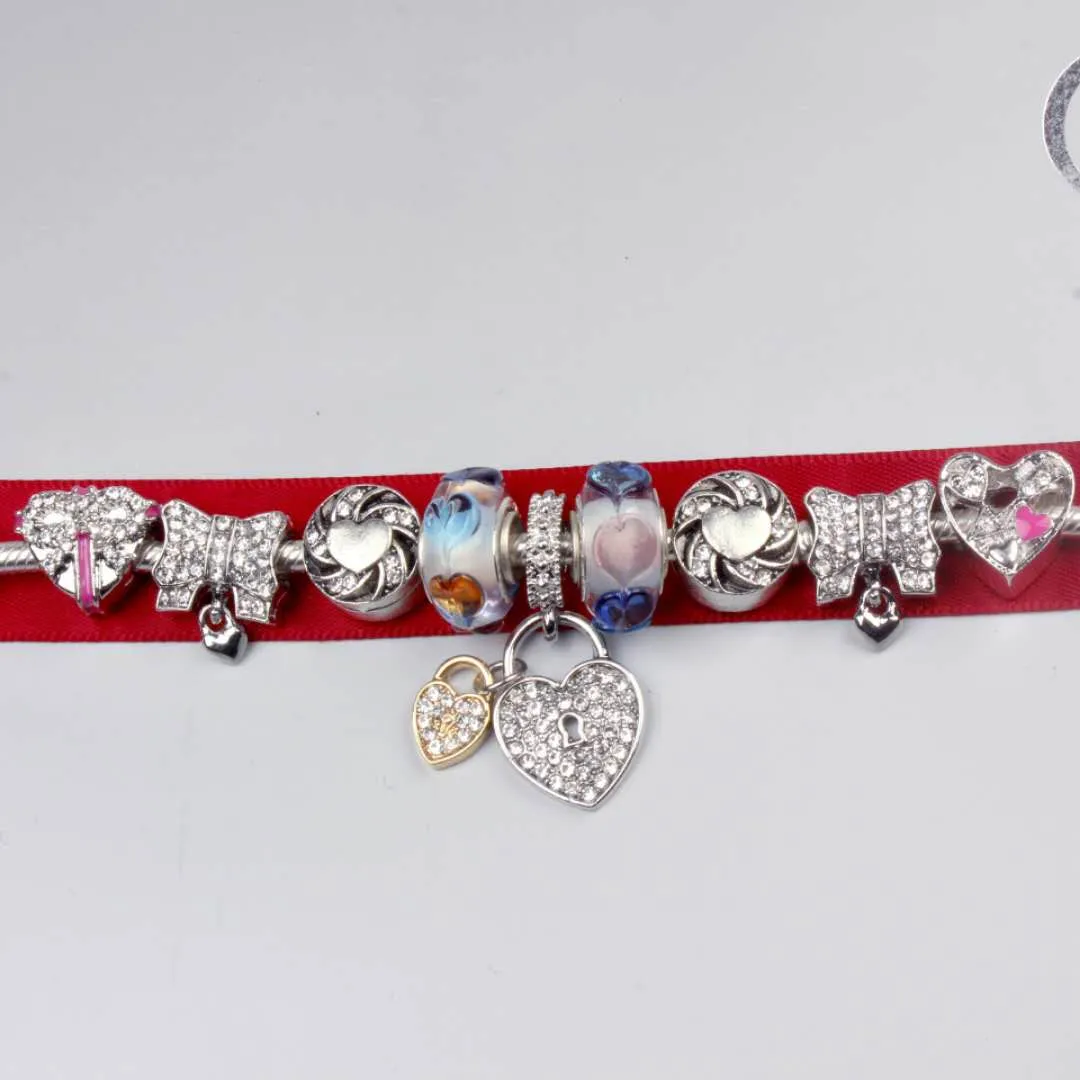 Charm Bracelet 925 Silver Pandor Bracelets LOVE Heart Pendant Bangle Charm Beads Mother Bracelet for mother`s day Diy Jewelry Original Logo