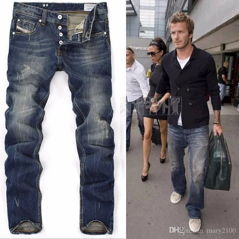 High Quanlity men blue denim designer European star ripped jeans for men classic retro pants