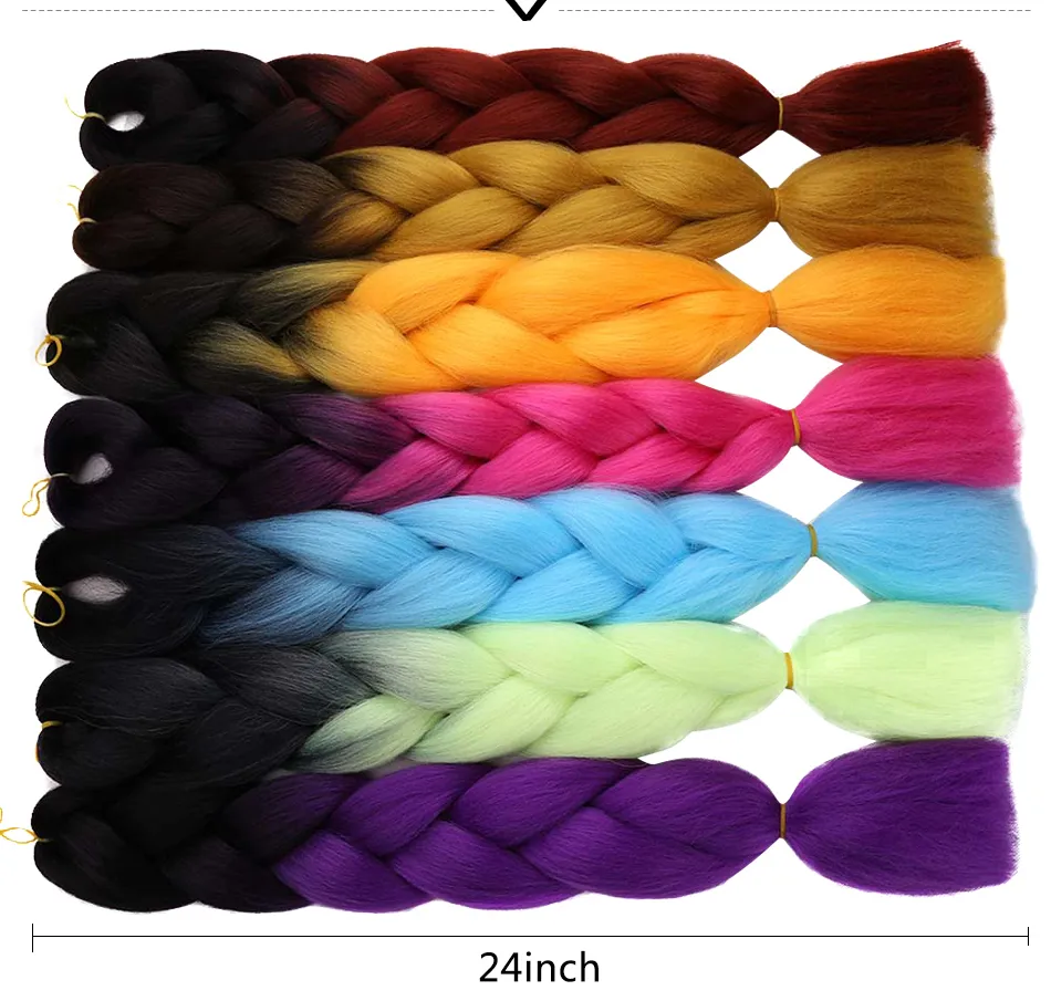 24 '' 100 g / pc synthetisch ombre kanekalon vlechten haar haak vlechten kapsels hair extensions paars roze zwart