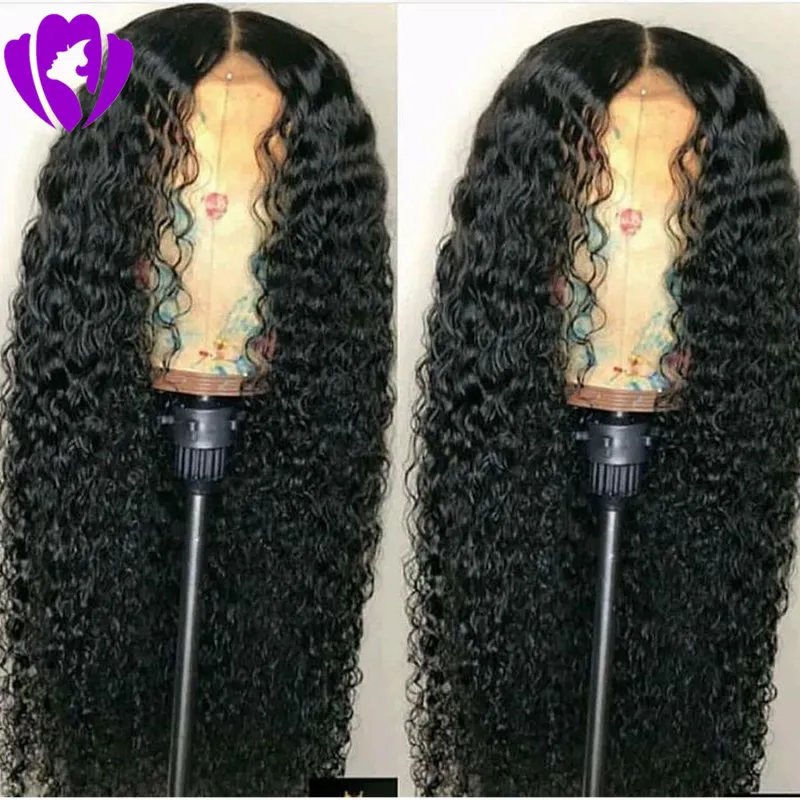 Kändisstil 180% Densitet Kinky Curly Syntetisk Lace Front Wig Värmebeständig fiber Lång Lösa lockiga peruker för svarta kvinnor