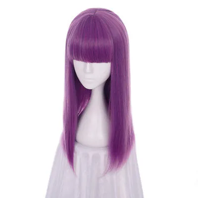 Frete grátis peruca lisa roxa franja longa cabelo sintético cosplay festa feminina
