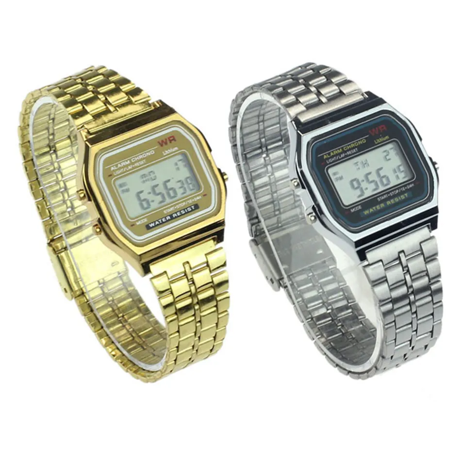 Nieuwe elektronische polshorloges vintage goedkoop horloge voor mannen Dames Unisex Gold Silver Sports Digital Horloges Relogio Bayan Kol Saati