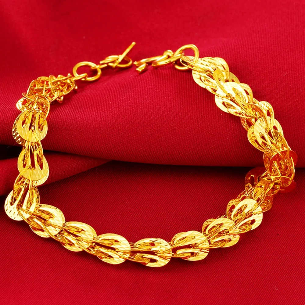Женский мужской браслет 18K желтое золото, заполненная модная запястья.