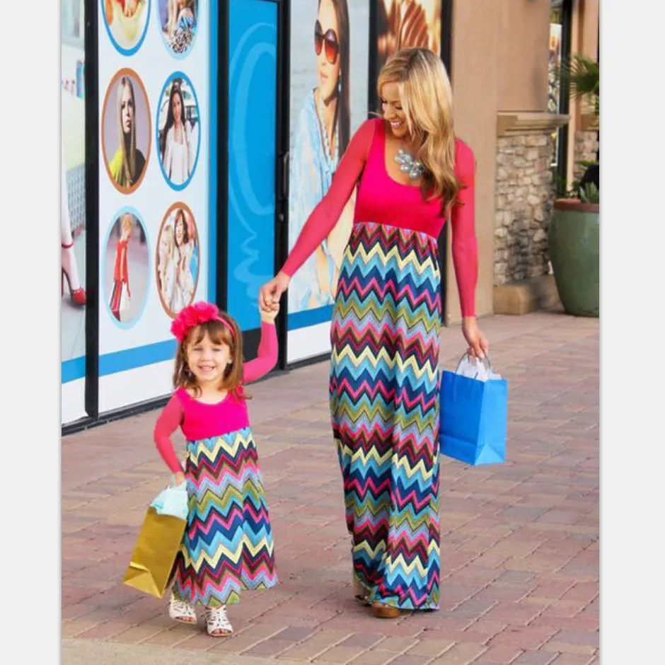 Mommy and me family matching mother daughter dresses clothes Patchwork mom and Girl dress kids parent child outfits