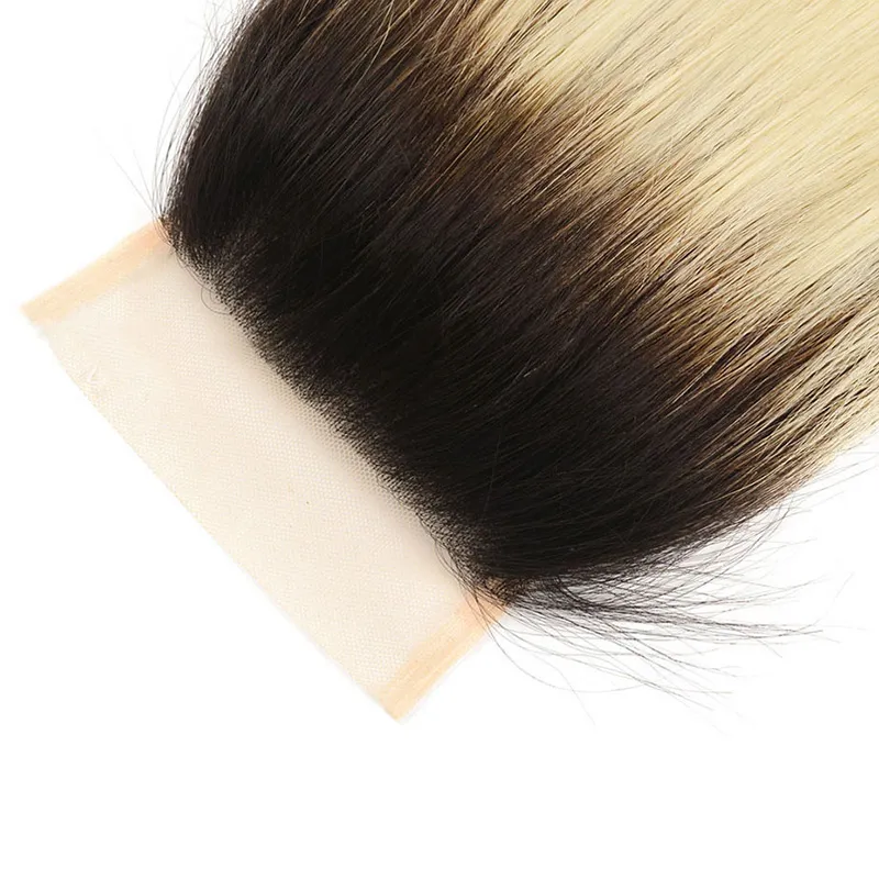 9a Brazylijskie dziewicze włosy 1B613 Ombre Blonde Bundles z zamknięciem proste ciemne korzenie blond włosy z 44 -częściową koronką C2718593