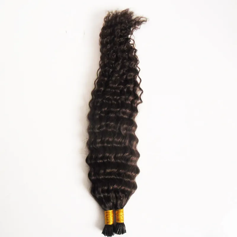 Unghie capelli umani Remy I Tip Estensioni dei capelli Ricci crespi 100 g / ciocche Capelli pre legati su capsule di cheratina Marrone 1 g / ciocca