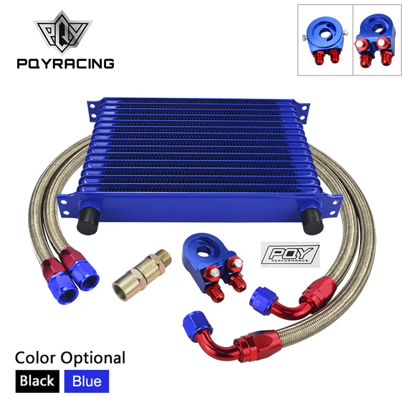 UNIVERSAL 15 ROWS OIL COOLER KIT + OIL FILTER SANDWICH ADAPTER + STAINLESS STEEL BRAIDED OIL HOSE WITH PQY STICKER+BOX