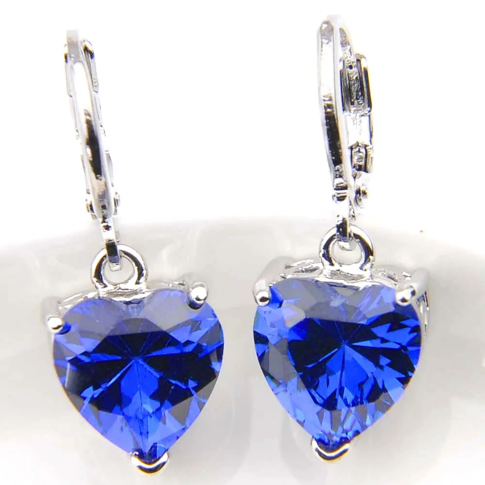 10Prs Luckyshine Brand New Women Dangle Earrings Heart-shaped Blue Topaz Gems Silver Zircon Earrings Jewellery231h