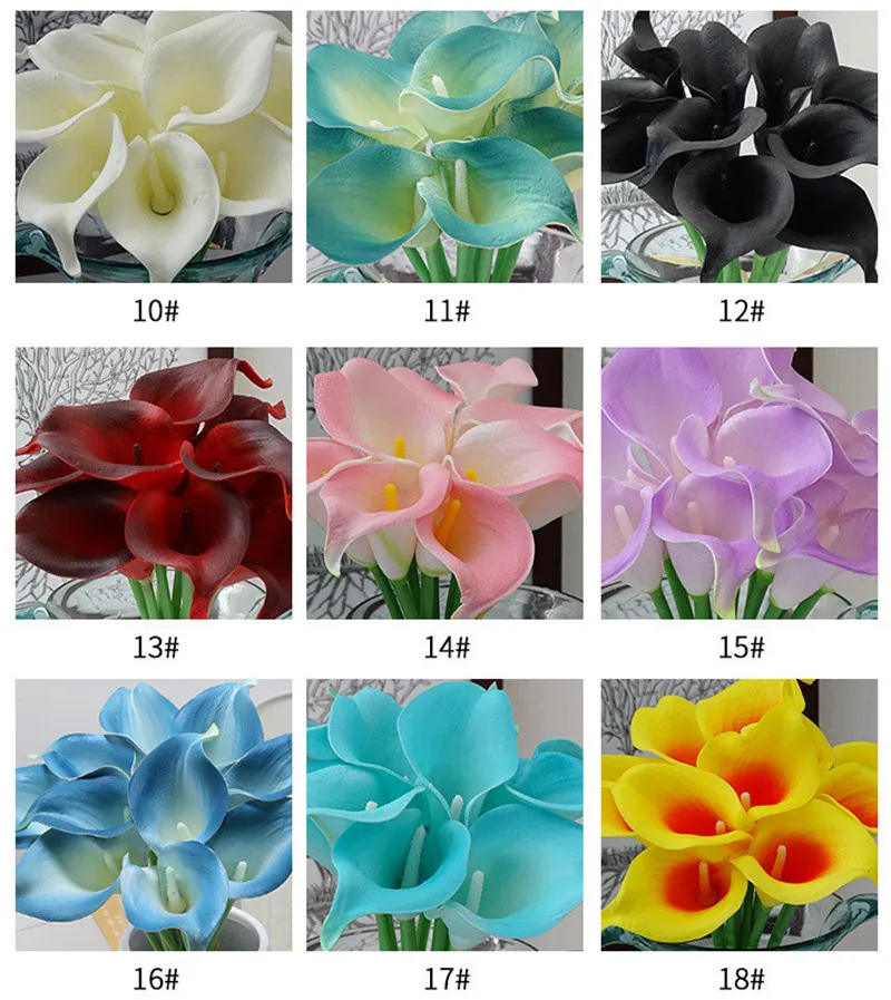 DHL-freies Verschiffen 33 Farben PU Calla Lily Künstlicher Blumenstrauß Real Touch Party Hochzeitsdekorationen Gefälschte Blumen Home Decor 38 cm * 6 cm