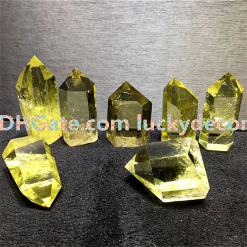 1KG 50mm-80mm Surface polie irrégulière de taille aléatoire fissurée à l'intérieur de la baguette de point de cristal de quartz citrine jaune naturel obélisque de la tour debout