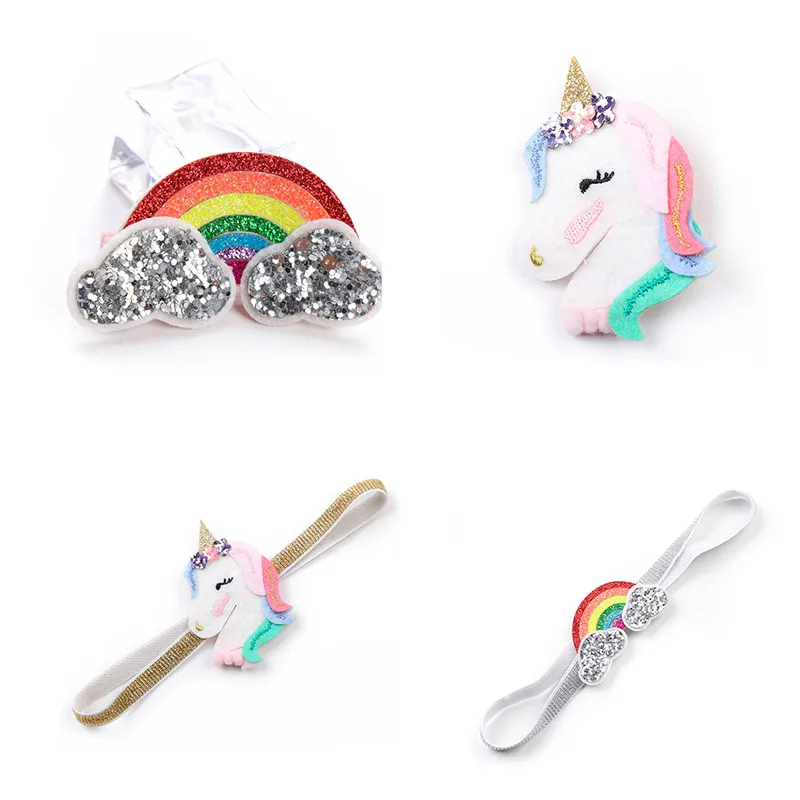 Glitter Cartoon Animals Glitter Felt Horse Girls Hairpins Kids Summer Style Hair Clips Delicated Elastic Hairbands