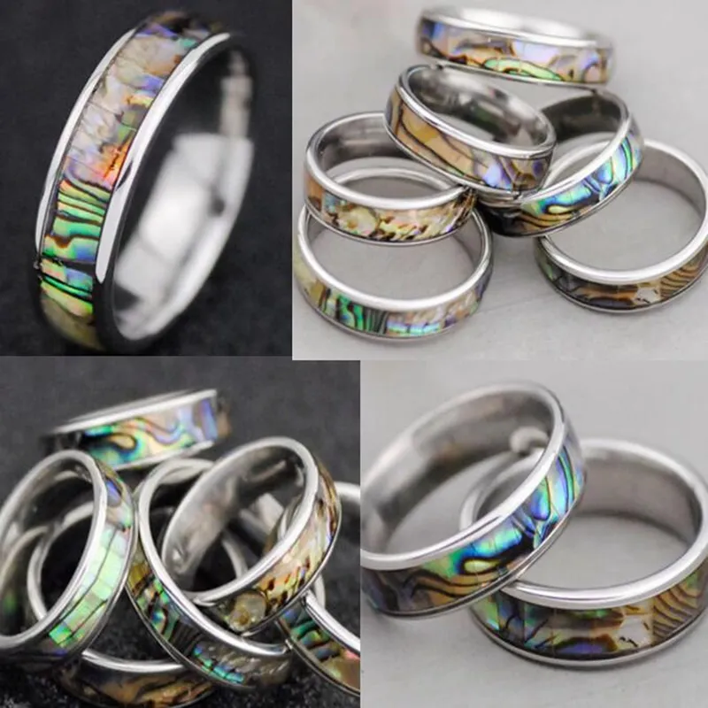 36 STKS Natuurlijke Schelpdieren Abalone Shell Inlay 316L Roestvrij Staal Kwaliteit Ringen 6mm Breedte Retro Bruiloft Engagement Pupular Ring Groothandel lot