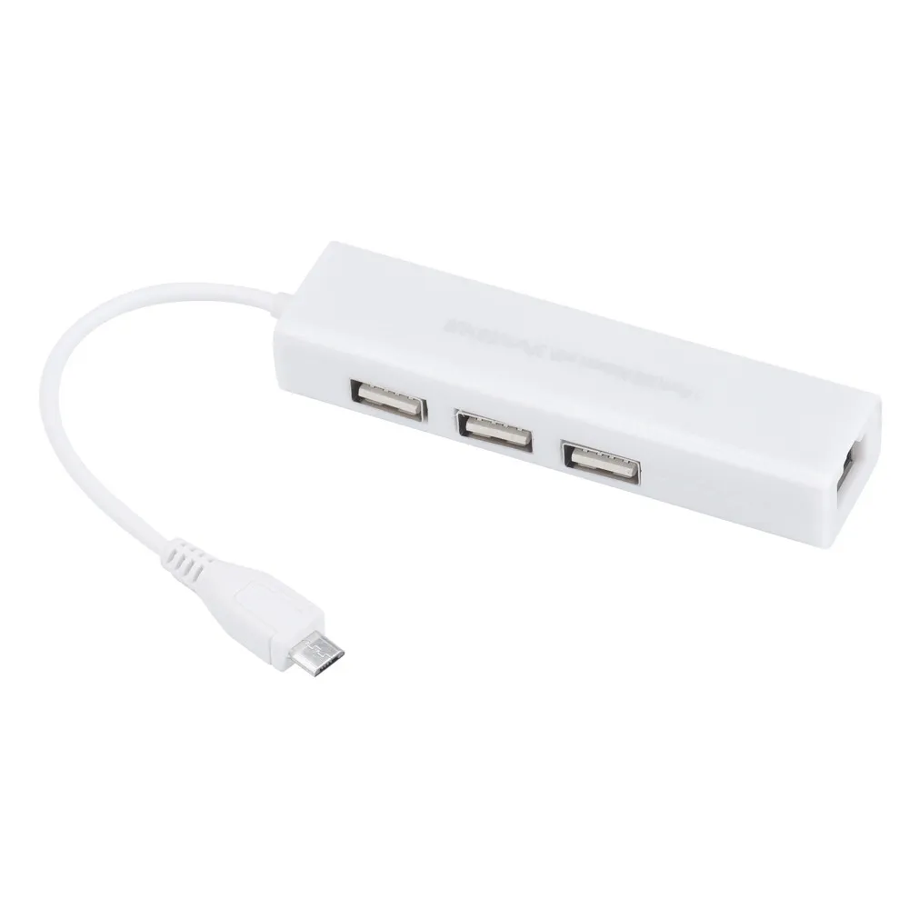 Micro USB till Network Lan Ethernet RJ45 Adapter med 3 port USB 2.0 HUB Adapter