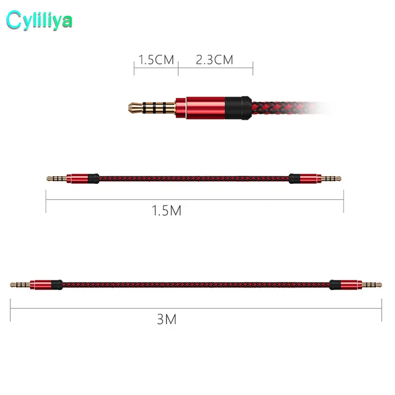 3.5 ملليمتر مساعد aux تمديد كابل الصوت مكسر النسيج المعدنية braiede ذكر ستيريو الحبل 1.5 متر 3 متر لفون سامسونج mp3 المتكلم اللوحي