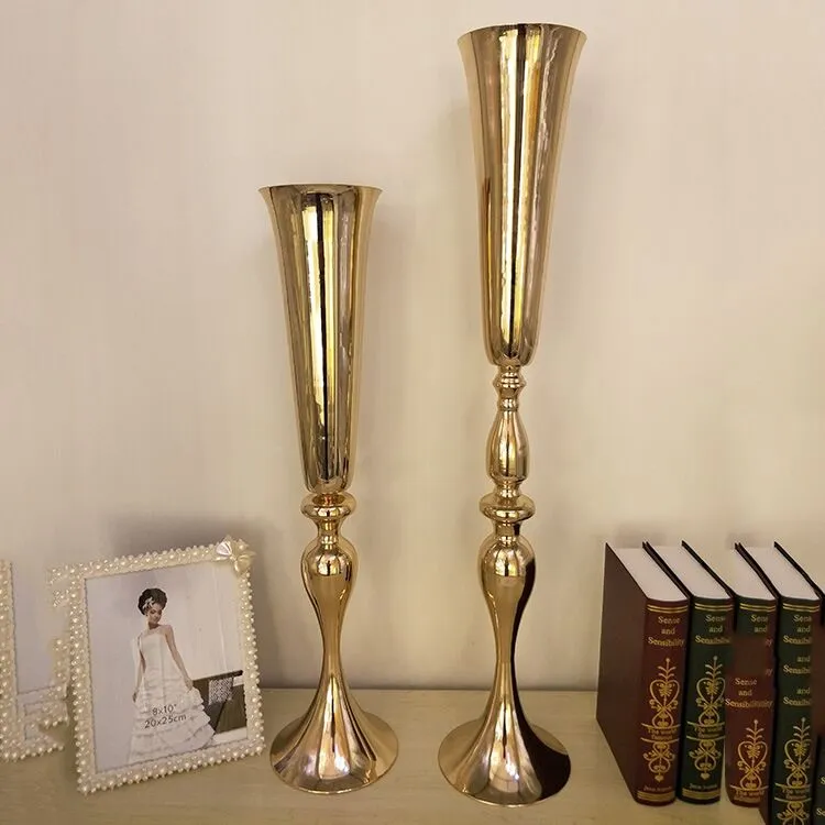 2018 hot sell Slim metal flower vase wedding metal gold flower trumpet vases centerpieces for wedding & home decoration