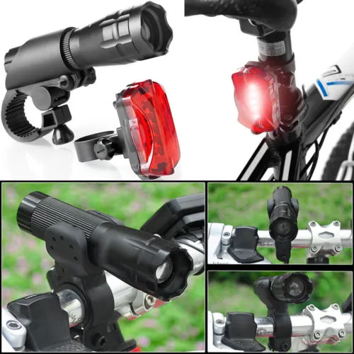 Vattentät Ultra Bright LED Cykling Cykel Ljus Set Bike Fram Huvudljus + LED Bakre säkerhet Varningslampa Bike Tail Light Ficklight