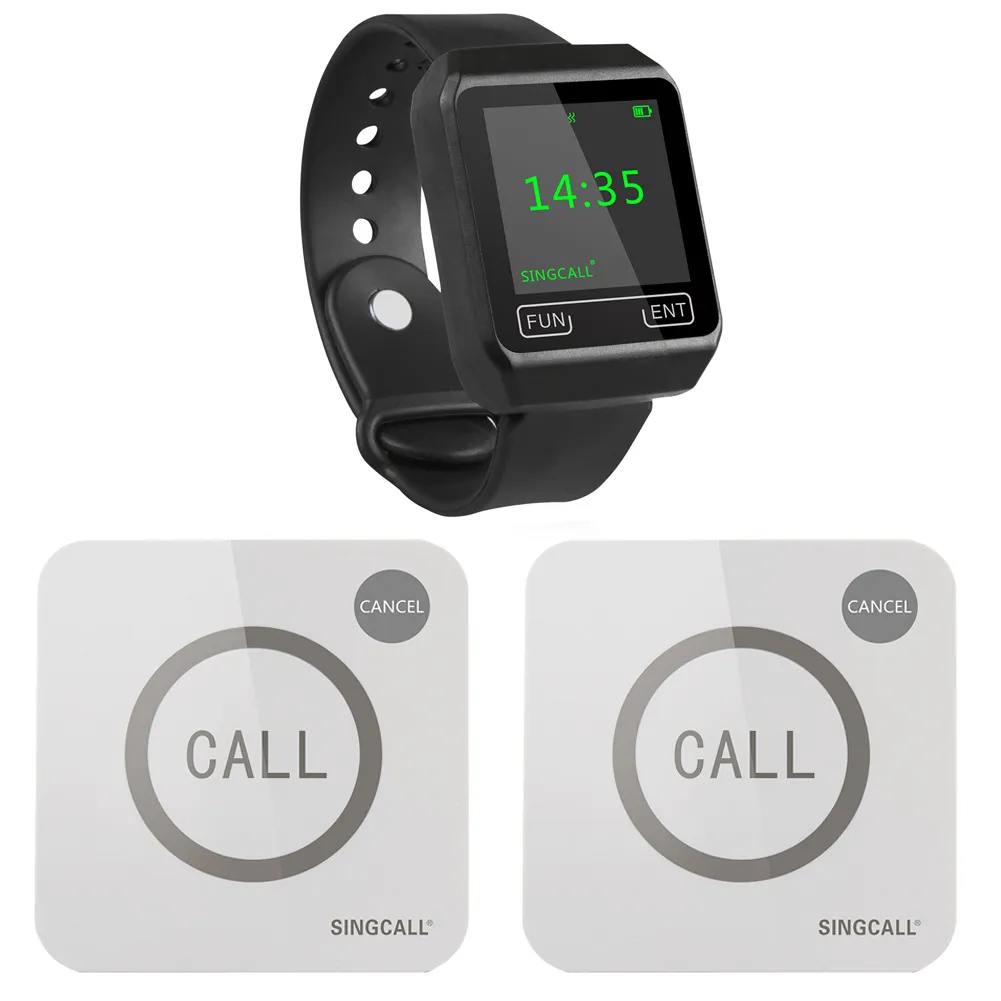 Singcall Wireless Calling System für Restaurant 1 Watch, 2 Touchable Pager