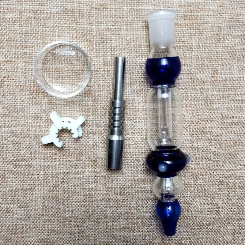 14 mm Nector Collector Mini Dab Rig Glass Bong Oil Rig con titanio Nail Dab Straw Nector Collectors con plástico Keck Clip NC10