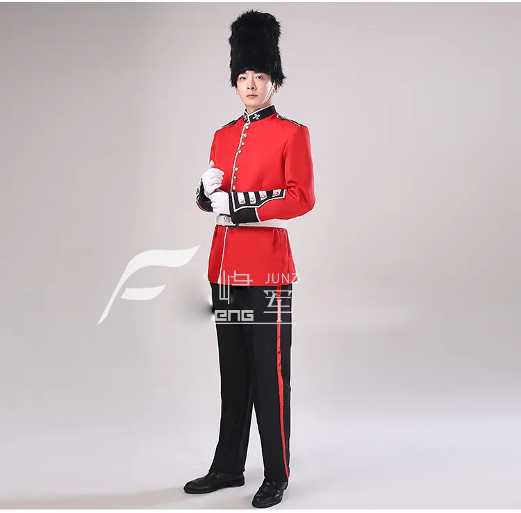 Costume de soldat de la garde royale d'Angleterre pour hommes et femmes, scène de la cour de garde britannique