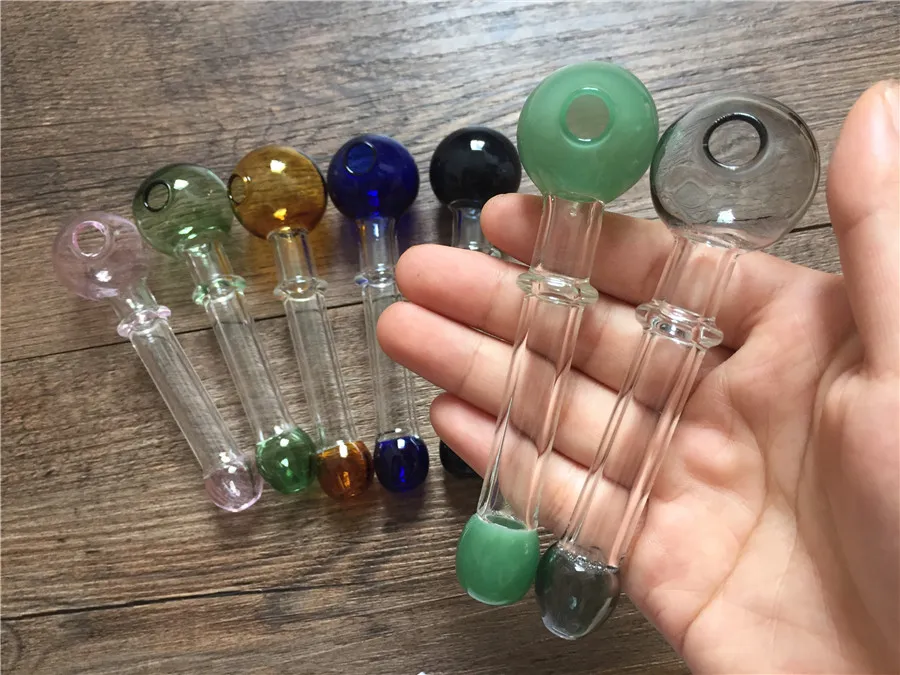 Handcraft Pyrex Glass Oil Burner Pipe Mini Smoking Hand Pipes Thick Glass Pipe Oil burner Colorful Pipe 12cm long 40mm OD ball