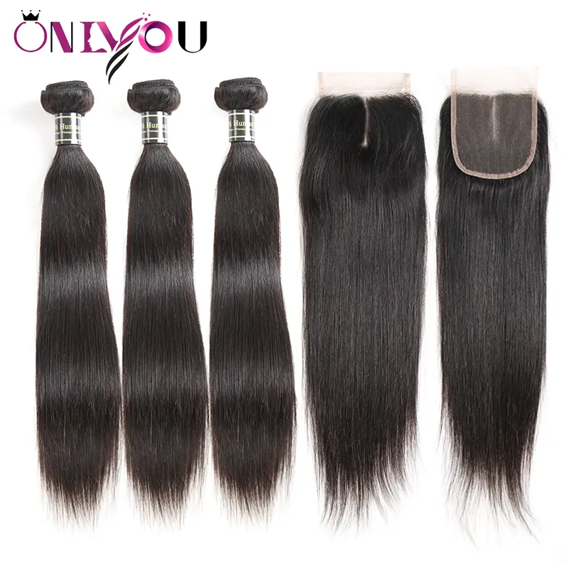 Braziliaanse Maagd Haar Bundels met Sluiting Body Wave Diepe Golf Kinky Krullend Nat en Golvend Haar Weeft Sluiting 3 bundels Vetersluiting van echt haar