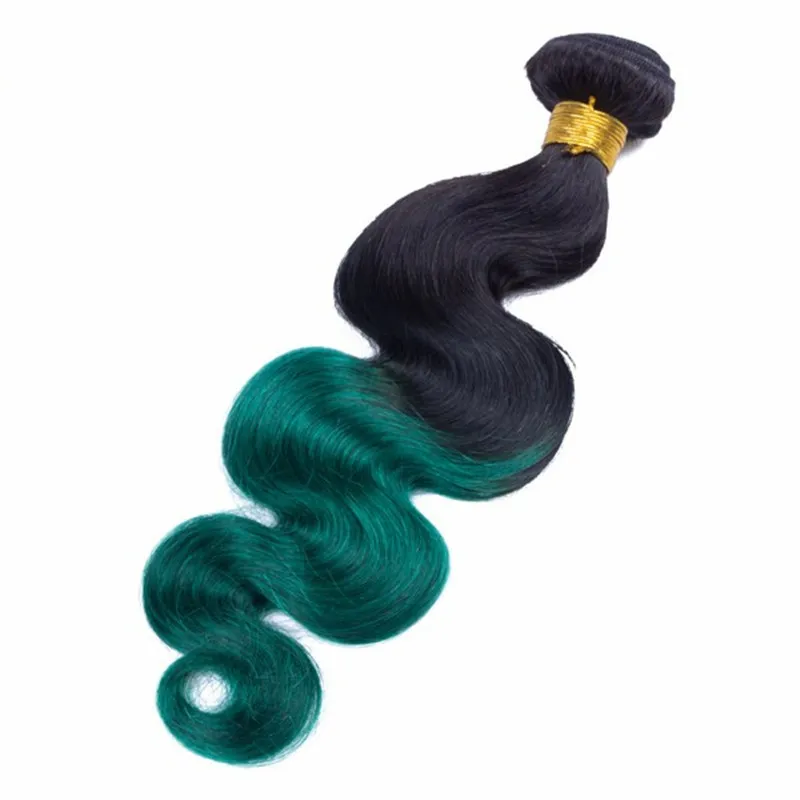 Hot Sale Dark Green Body Wave Menselijk Haar Weefsels 3 stks / partij Dark Root Green Hair Extension Two Tone Peruviaans Maagd Haar