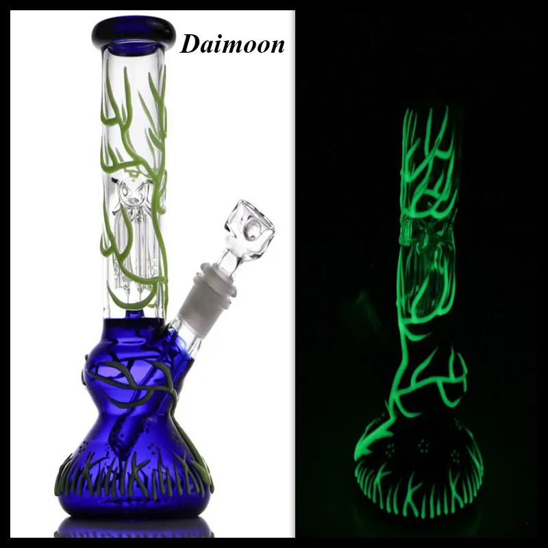 Glow in the Dark Gourd Beaker Heady hookahs Water Bong 10" Glass bongs With18mm Joint Size