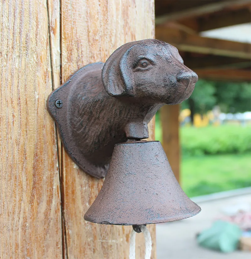 Vintage Gietijzeren Hond Welkom Diner Bell Home Tuin Decoratie Muur Mount Handbell Dubbelzijdig Roest Bruin Land Metalen Hanging Doorbel Dier Cabin Farm Decor