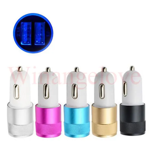 Aluminum Alloy Dual usb car charger 2.1A 1A 2 USB Ports Metal Car Charger For iphone Samsung Smartphones