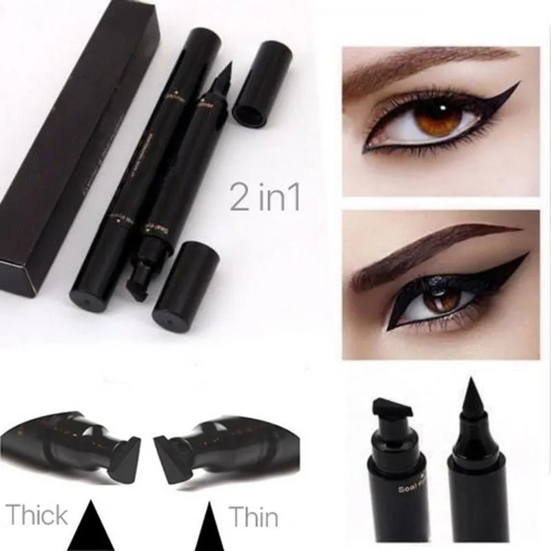 Eyeliner stempel zwart dunne dikke oog vloeibare waterdichte mode vamp voering combinatie make-up lip liner shell