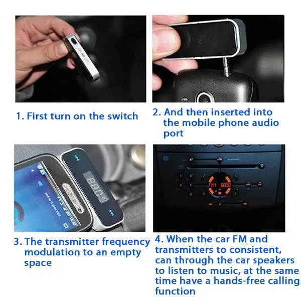 Mini Transitt 3.5mm Elektronisch in-Car FM-zender Draadloos LCD-stereo Audiospeler voor iPhone Samsung Galaxy Smartphone
