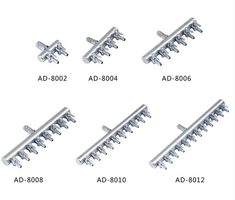 2/4/6/8/10/12 방법 스테인리스 수족관 물고기 탱크 공기 흐름 분배기 CO2 제어 밸브 스위치 인라인 매니 폴드 탭 공기 펌프 액세서리