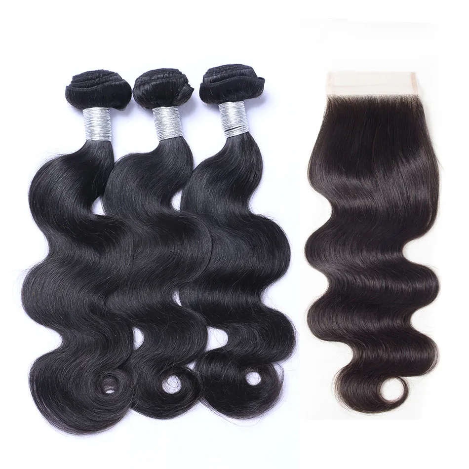 8A Grade Kantsluitingen met 3 Bundels Braziliaanse Peruaanse Indiase Maleisische Cambodjaanse Body Wave Virgin Menselijk Haar Weave Mink Hair Extensions