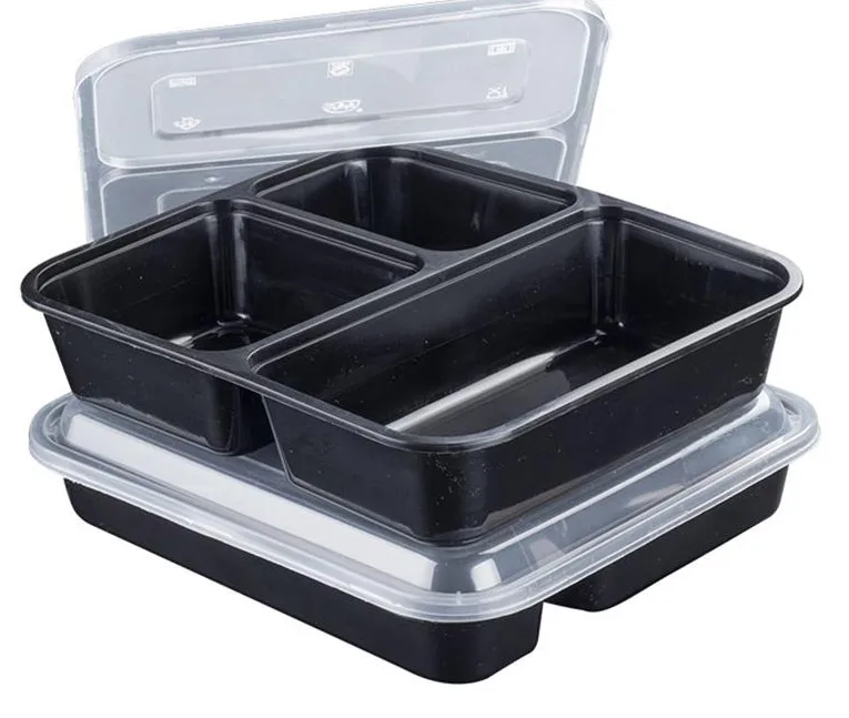 3 lub 4 Komory wielokrotnego użytku z tworzywa sztucznego kontenery do przechowywania żywności z pokrywkami Jednorazowe Wyjmij Pojemniki Lunch Box Mikrofalowe Materiały WX9-316