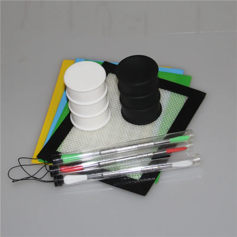 1set Silicone Wax Kit Set with square sheets pads mat barrel drum 26ml silicon oil container dabber tool for dry herb jars dab242f