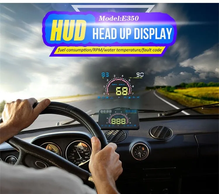 OBD2車両ユニバーサルヘッドアップディスプレイマルチファンクションカーダッシュボードHUD 5.8インチカラフルなスクリーン、燃料消費速度回転電圧水温およびアラーム