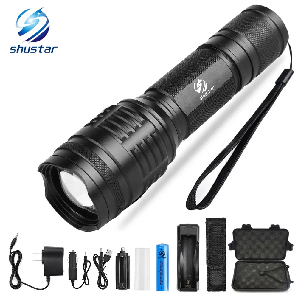 Powerful LED flashlight XML-T6/L2 8000 Lumens torch 5 lighting modes zoom flashlight Camping light with 18650 battery