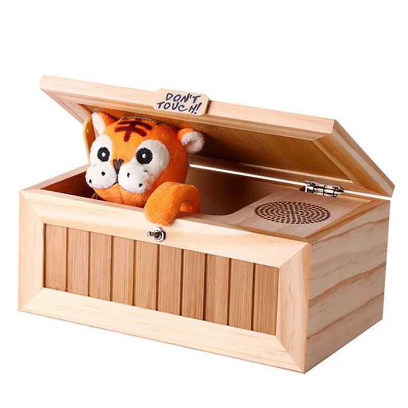 Drewniane Elektronik Bezużyteczny pudełko Cute Tiger Śmieszne zabawka prezent dla chłopca i dzieci interaktywne zabawki stresowe biurko dekoracji