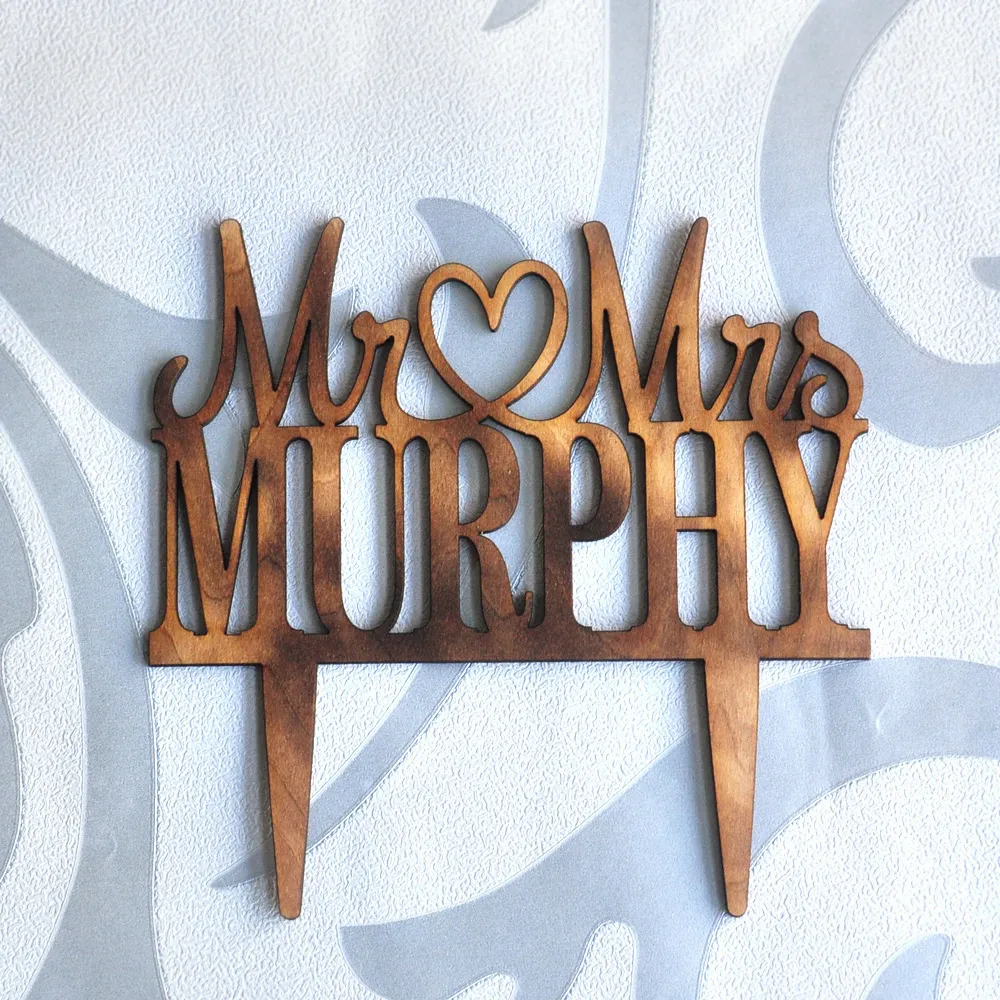 Personalized Wood Wedding Cake Topper, Custom Rustic Wedding Cake Topper, Mr and Mrs Topper