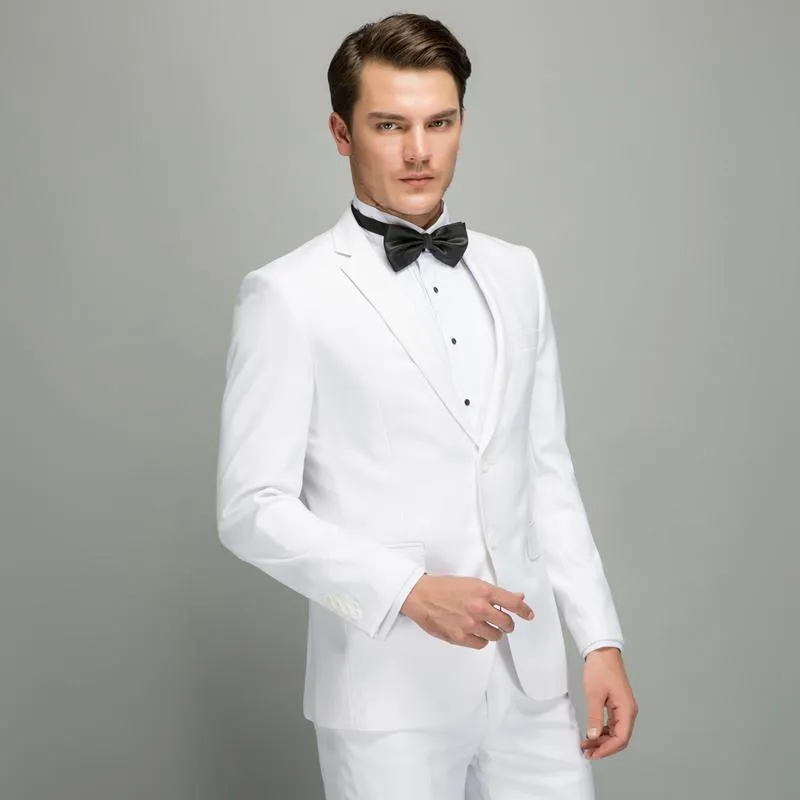 Clássico Handsom Dois Botões Casamento Branco Do Noivo Smoking Ternos Dos Homens de Casamento / Prom / Jantar Melhor Homem Blazer (Jacket + Tie + Calças) N61