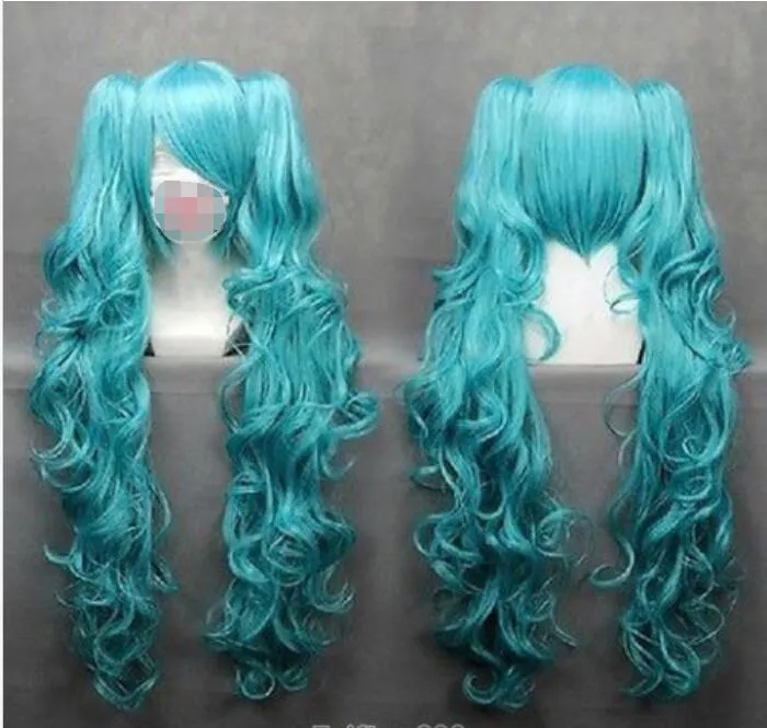 Lange VOCALOID-hatsune Miku Blue Anime Cosplay Pruik+2 Clip Op Paardenstaart + Pruik Cap