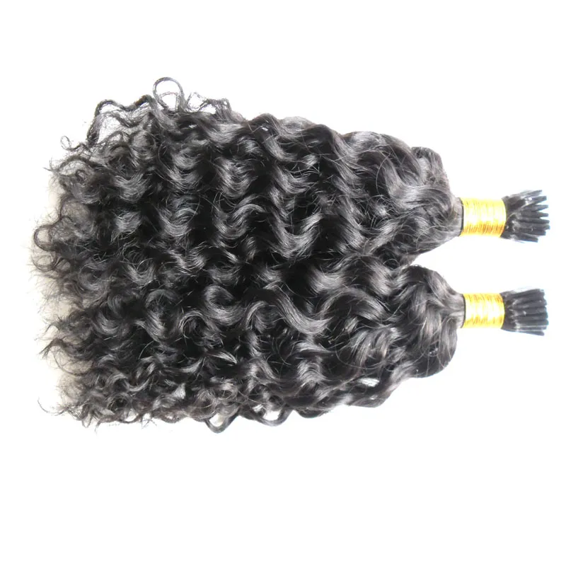 Natural Color Kinky Curly Keratin Human Fusion Hair Nail I Tip Machine Made Remy Pre Bonded Hair Extension 100g/strands