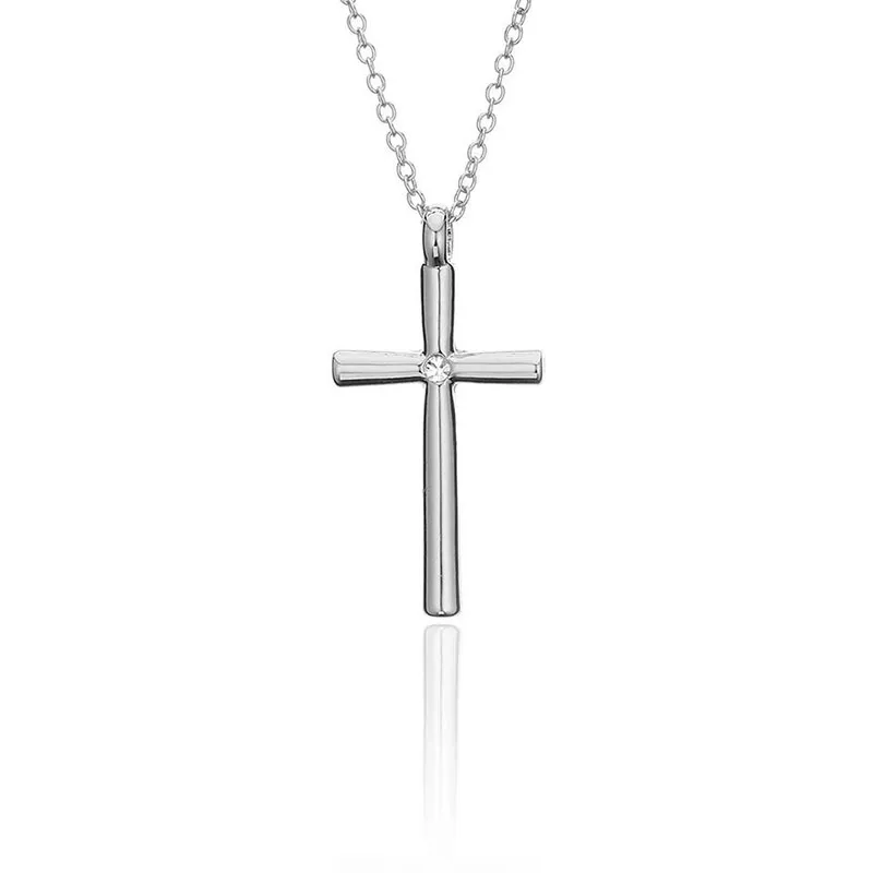(187 p) simples colar de pingente de cruz para as mulheres / homens jóias de moda cristal 18 k / banhado a ouro branco novo design 80 cm cadeia