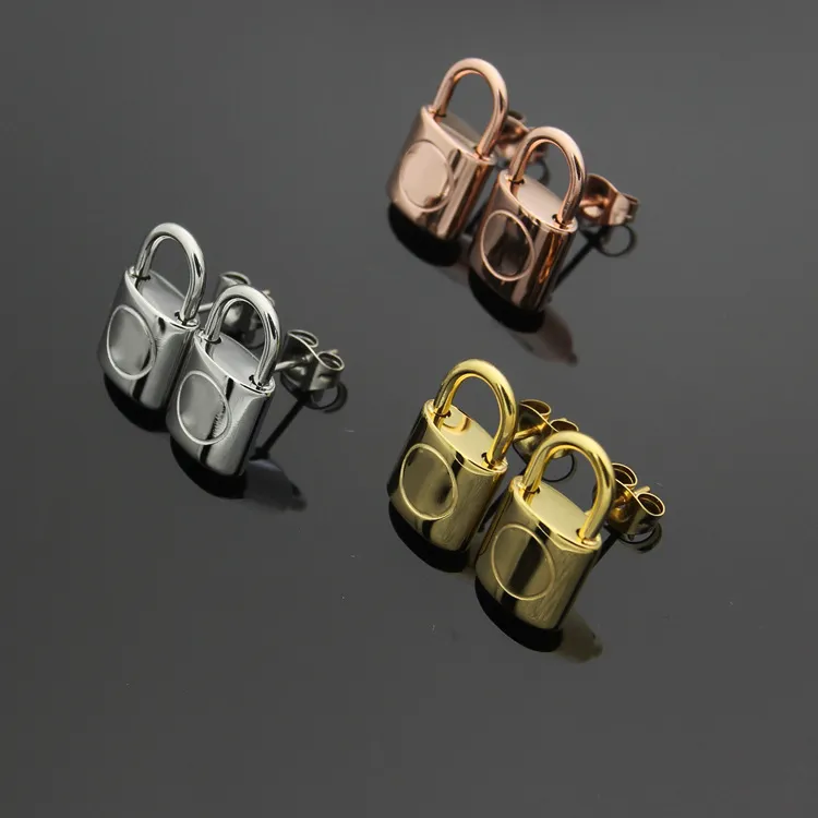 Brincos de orelha de bloqueio L de aço titânio Brincos de parafuso prisioneiro Brincos de ouro rosa para joias femininas