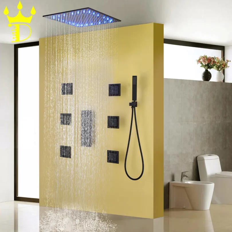 Disgod Bath Shower 세트 액세서리 온도 민감 LED Rainfall 샤워 헤드 매트 젖빛 검은 욕실 샤워 수도꼭지